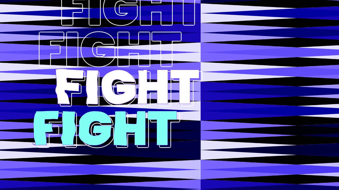 animación del texto de la lucha en blanco y azul sobre el patrón azul en el fondo