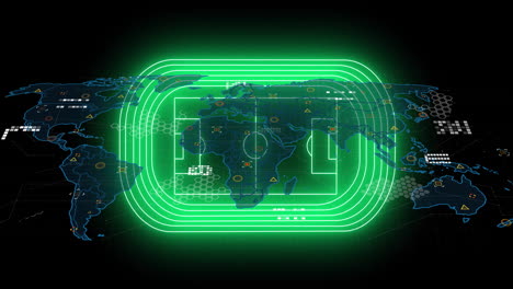 glowing green digital interface with animation on futuristic world map