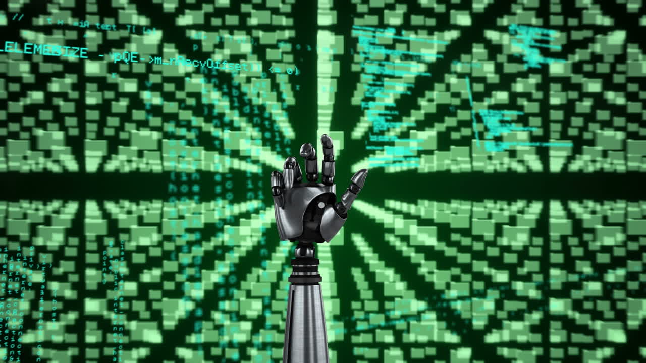 animación del procesamiento de datos de la mano robótica en un fondo negro