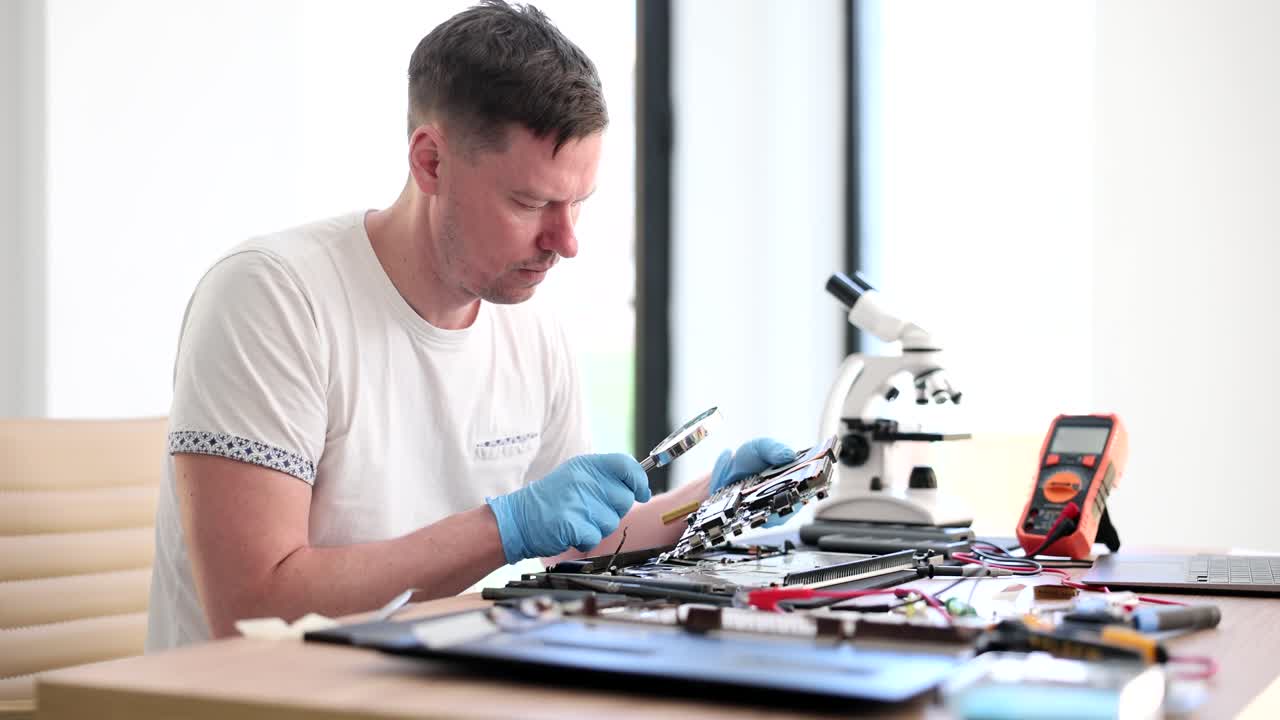 Electronics Repair Technician Working on Laptop
