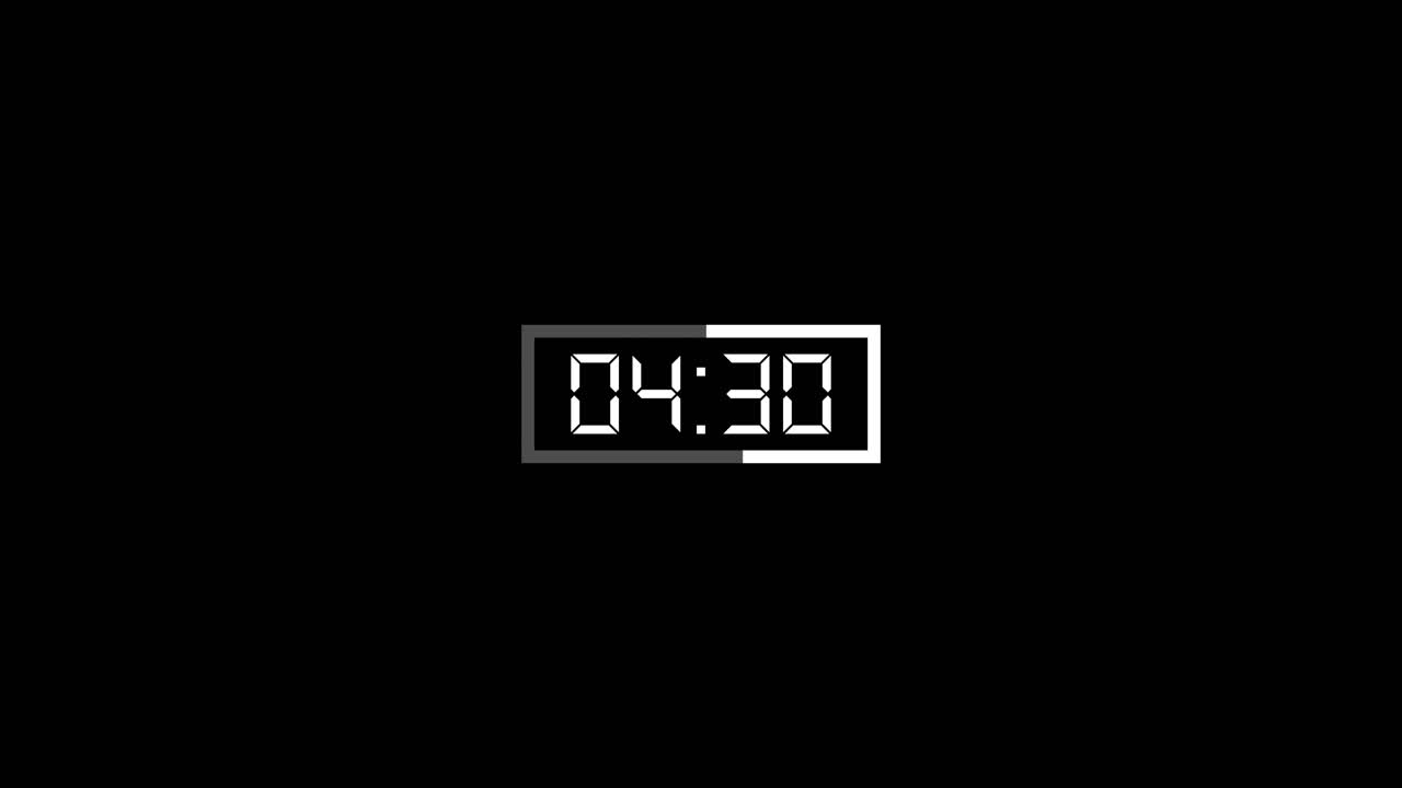 White Digital Countdown Timer with Progress Bar on Black Background