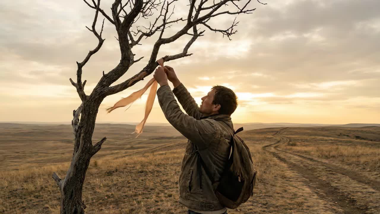 Uomo vicino a un albero in un paesaggio