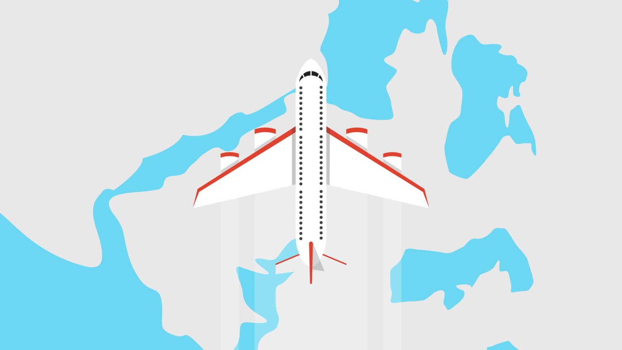 항공기 여행: 전세계 항공기와 함께 여행 컨셉, 만화 스타일, 루프 애니메이션, 4k 해상도