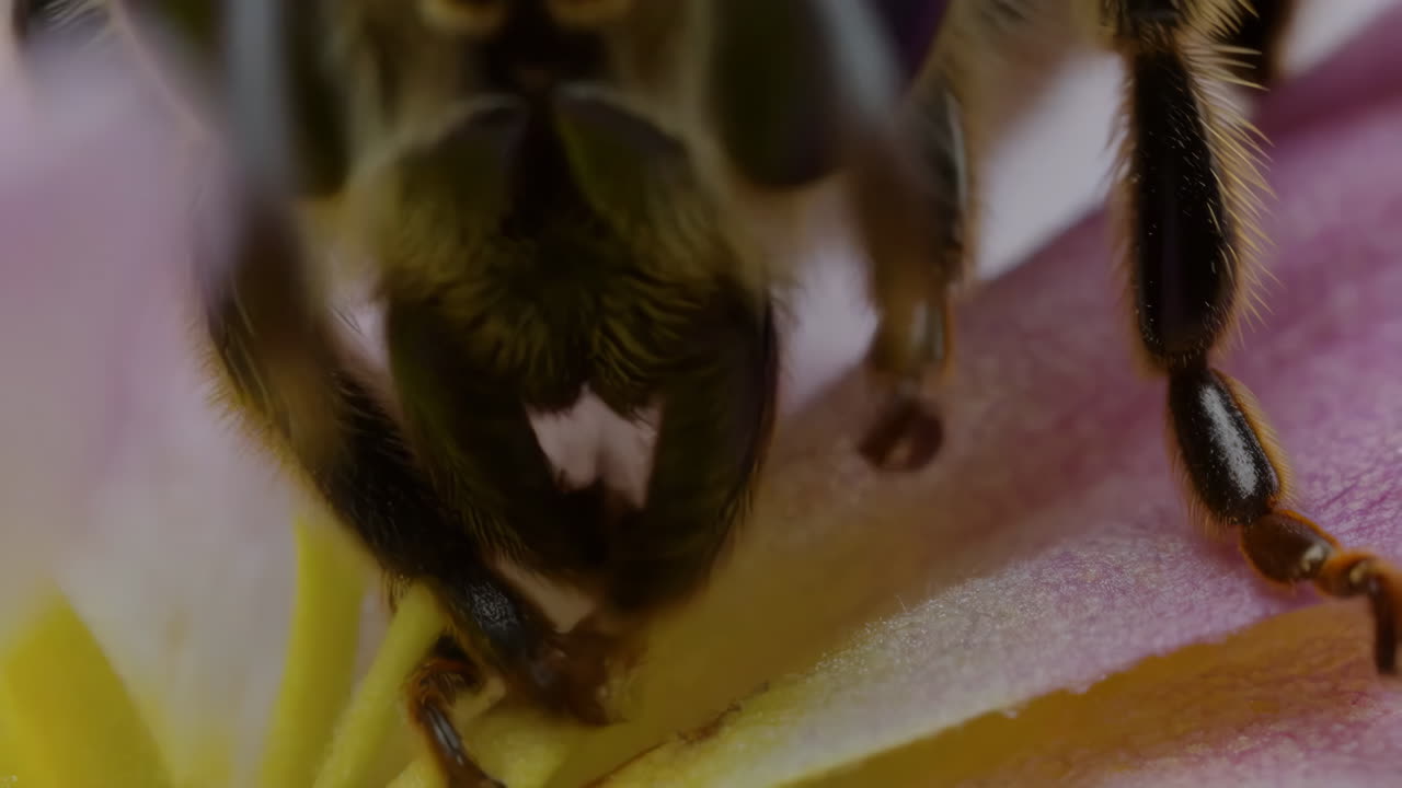 Extreme Macro Close-up of a Bee on a Flower