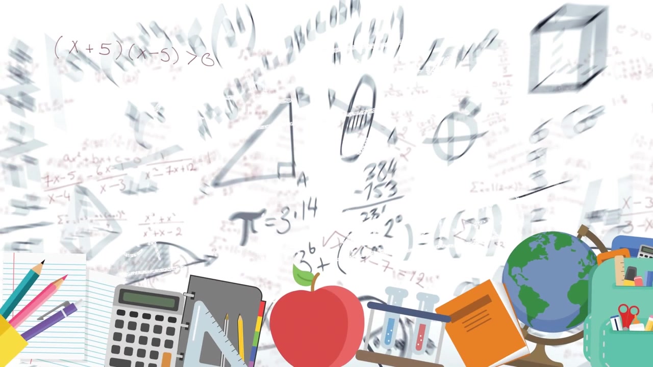 Animasi ikon sekolah di atas persamaan matematika
