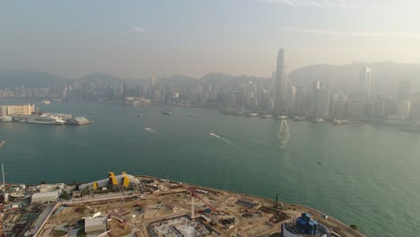 sunset hong kong city construction bay famous aerial panorama 4k china