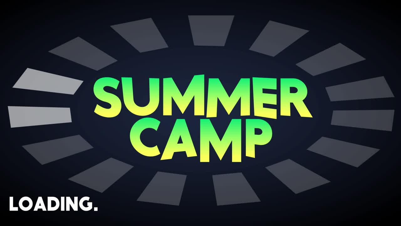 여름 캠프: 로딩, 다운로드, 업로드 바 지표와 함께 텍스트