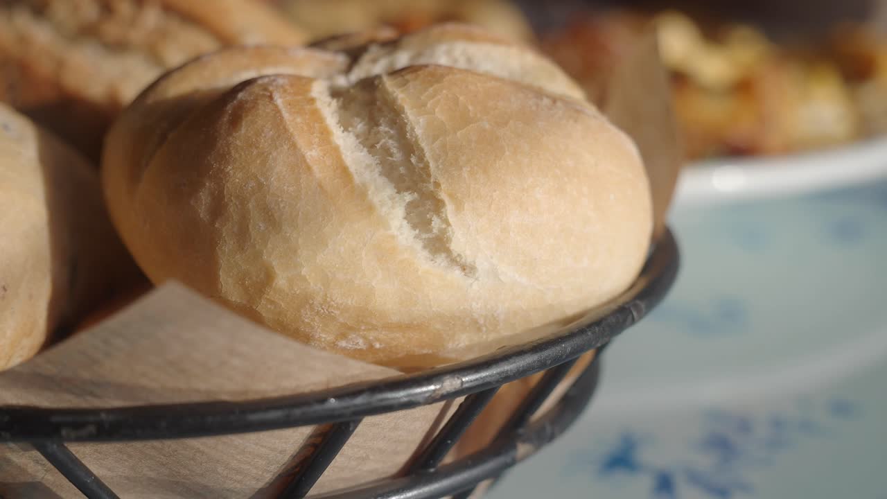 Close-up of a Fresh Bread Roll in a Basket