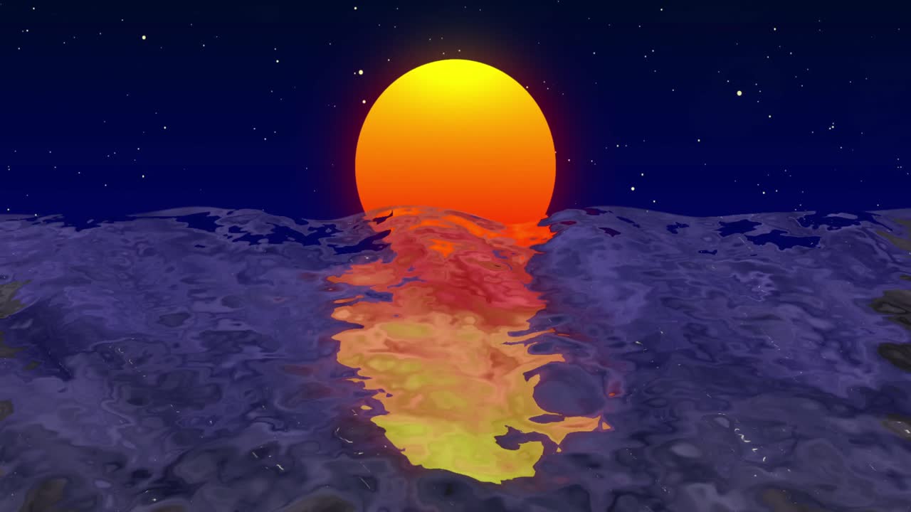 animación del sol sobre el agua sobre un fondo negro