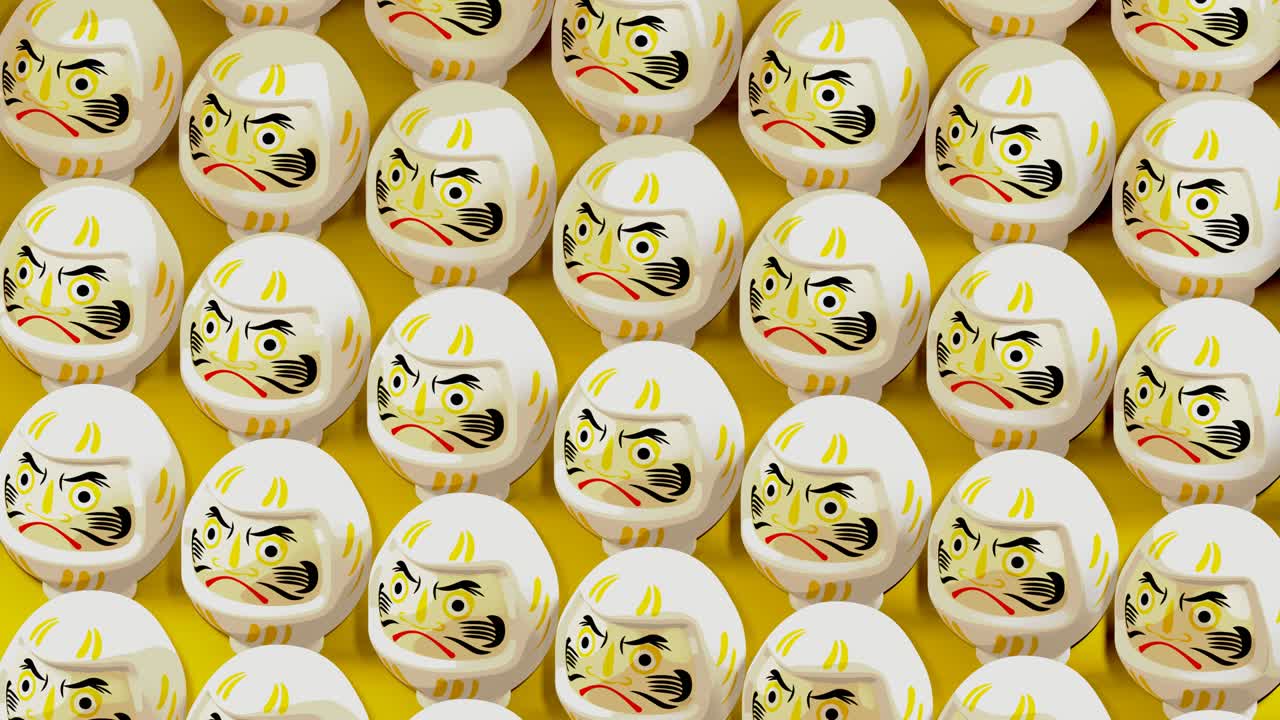 muñecas daruma blancas en fondo beige. animación de bucle capaz para el fondo.