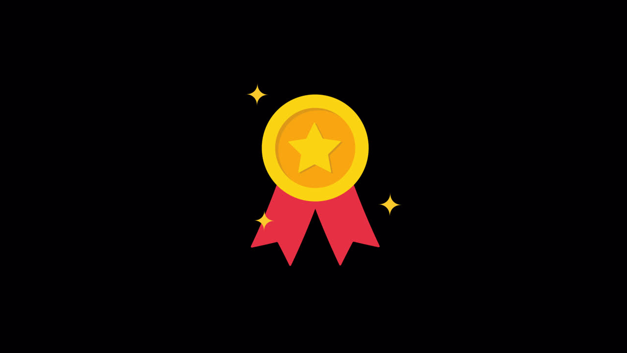 Animated Gold Medal with Red Ribbon and Sparkling Stars