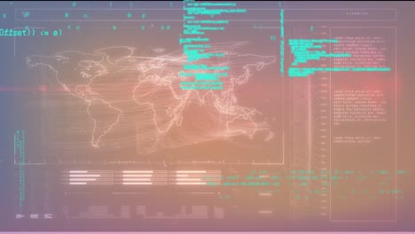animación de la interfaz con el mapa del mundo y el procesamiento de datos azules