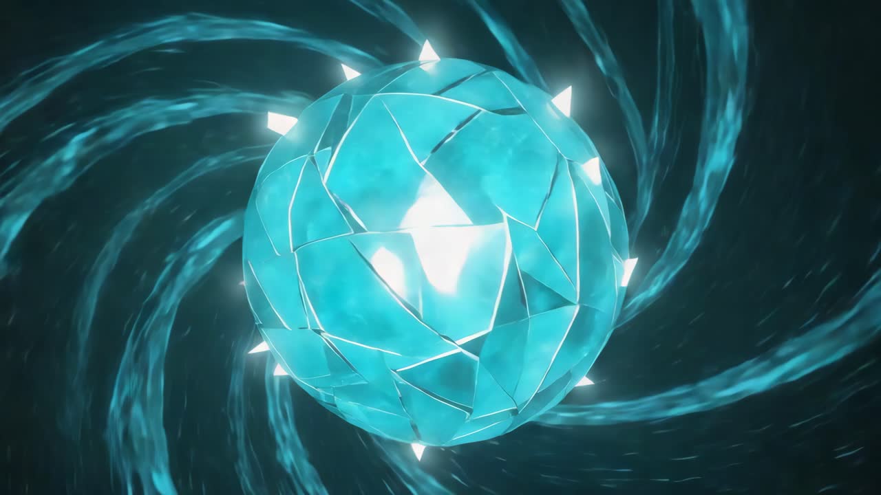 Abstract Glowing Teal Crystal Sphere with Swirling Energy