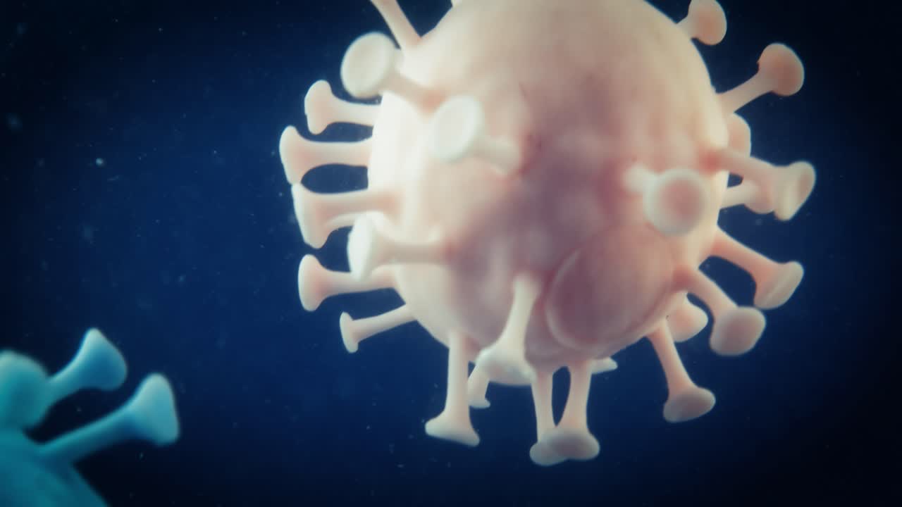 Pandemia COVID-19 Macro primo piano della molecola del virus del microscopio.