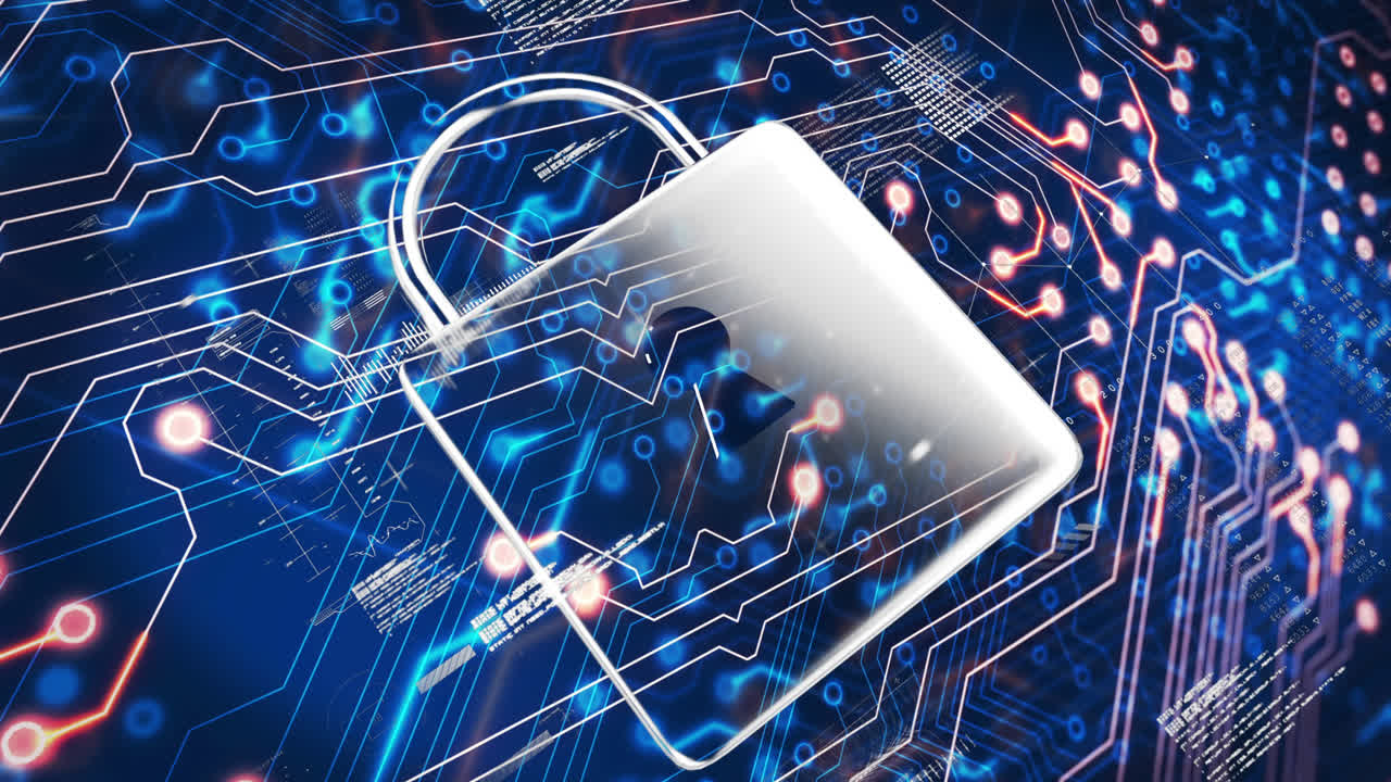 Animation of data processing over black background