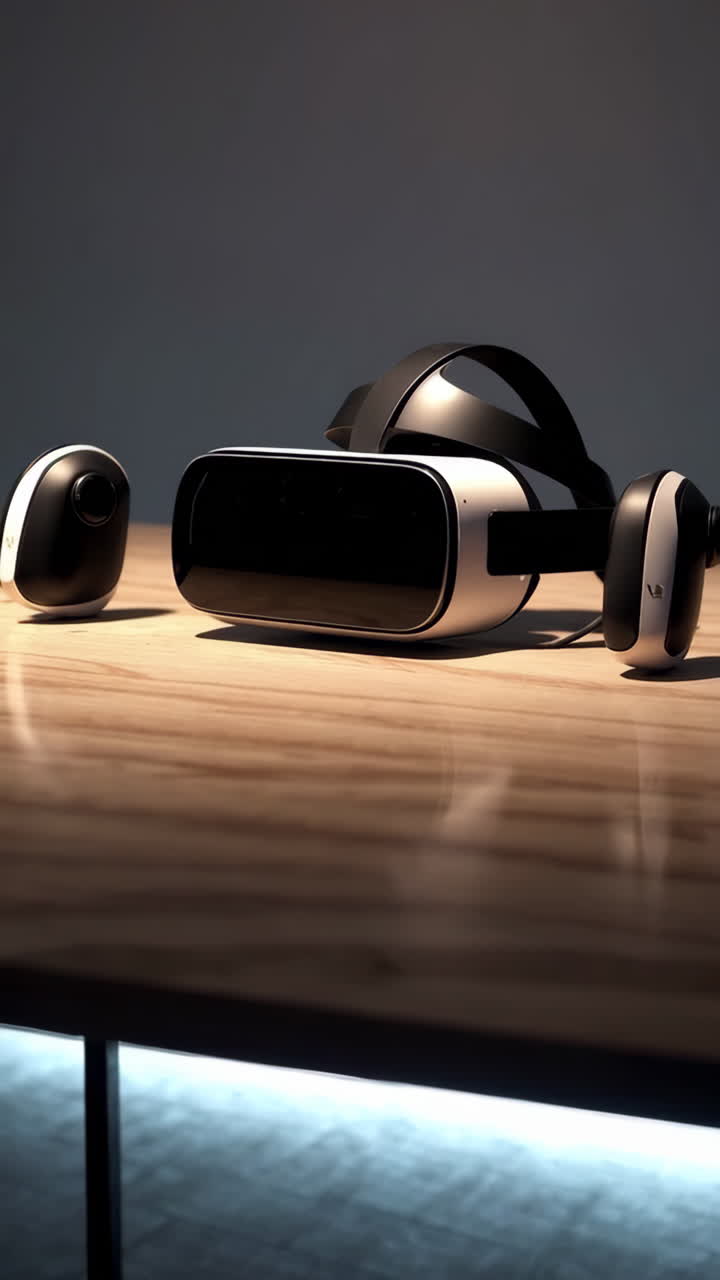 Fone de ouvido VR em mesa de madeira
