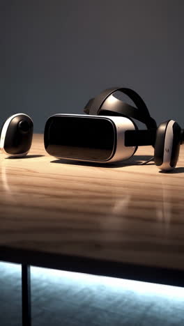 vr headset on wooden table