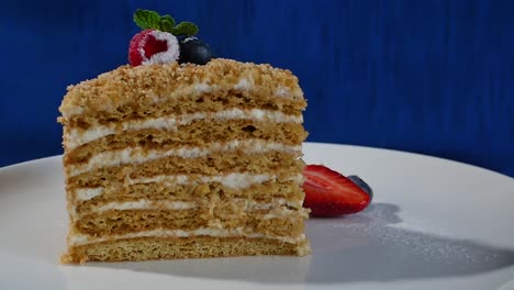 slice of honey cake with berries