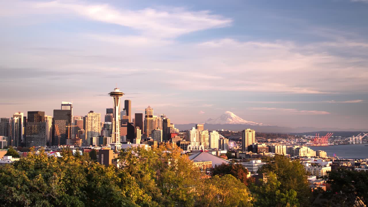 lapso de tiempo del atardecer de día a noche de seattle