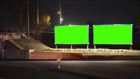 city street billboard stand with green screen. time lapse, cars and train line