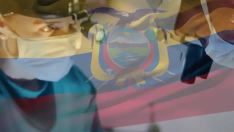 animation of flag of equador over surgeons in operating theatre