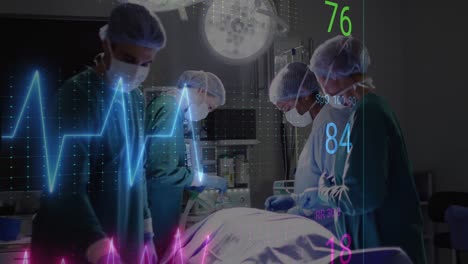 Animation-Eines-Kardiographen-über-Verschiedene-Chirurgen,-Die-Patienten-Im-Krankenhaus-Operieren