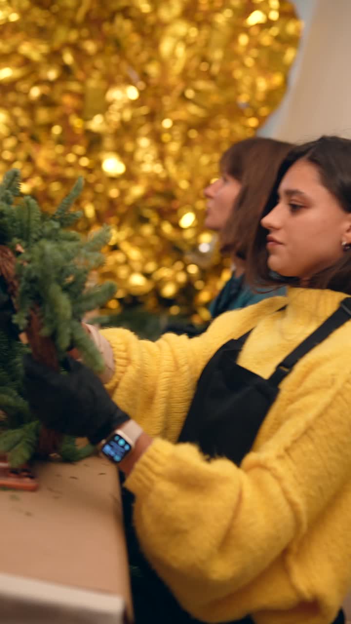 Women Decorating Artificial Christmas Tree