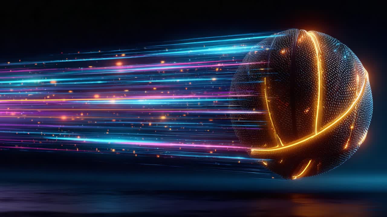 Dynamic Motion of a Basketball: Vivid Trails of Light and Energy as the Sphere Hurtles Through Space, Capturing the Essence of Speed and Athleticism in Action