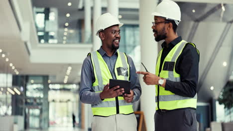 tablet, teamwork and engineer people planning