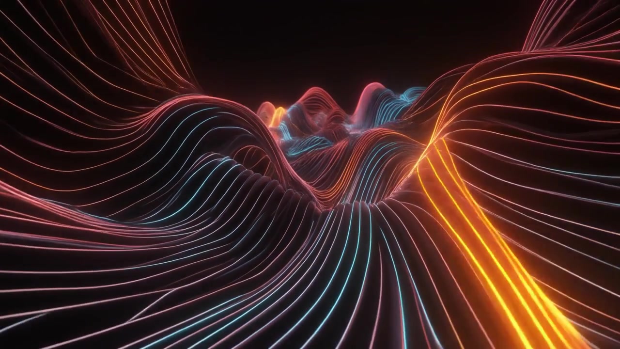 Abstract Glowing Neon Lines Moving in Wavy Landscape