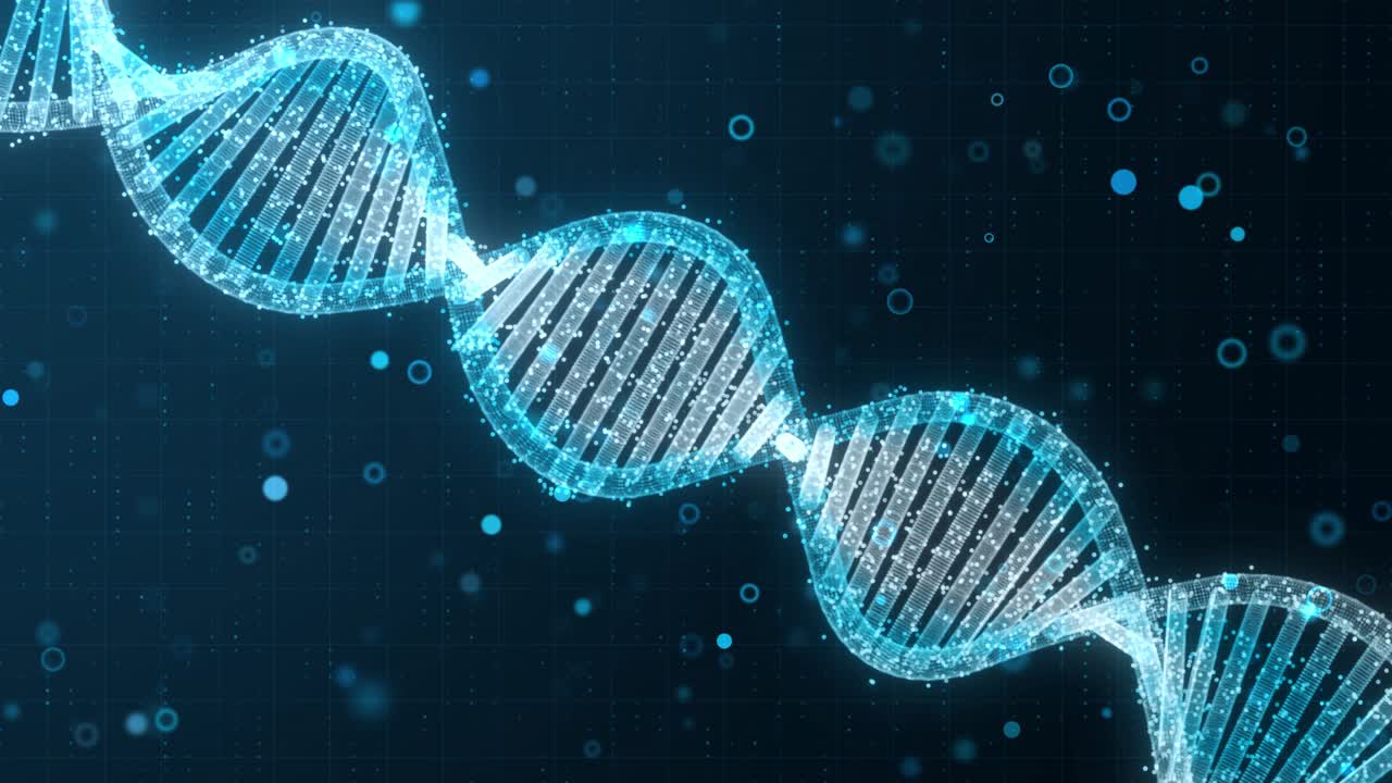 Molecola di DNA a plesso astratto con cifre digitali casuali: Immagini per la scienza e la medicina - Loop continuo