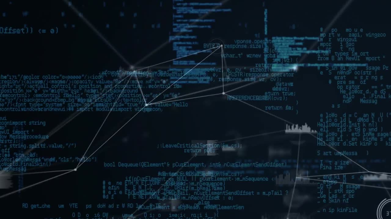 Animation of network of connections and diverse data in digital space
