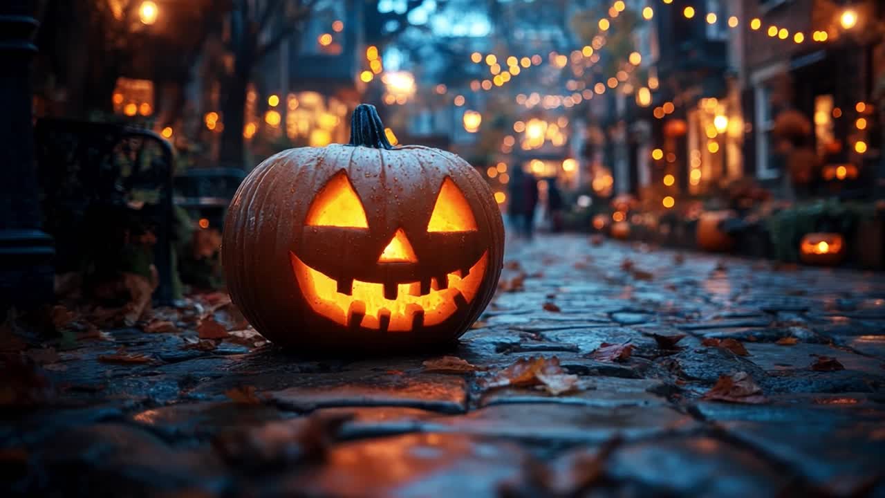 Zucca di Halloween su una strada di ciottoli