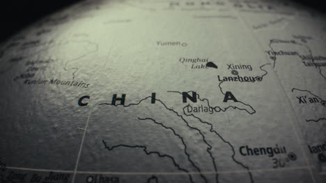 close-up view of a map of china