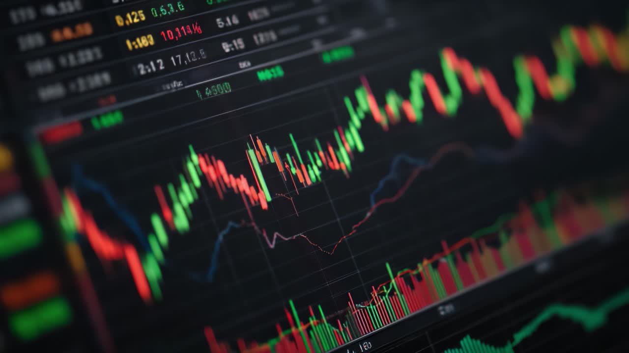 Tendenze dinamiche del mercato azionario catturate in due fotogrammi: analisi di grafici finanziari e modelli di diagrammi per approfondimenti sugli investimenti.