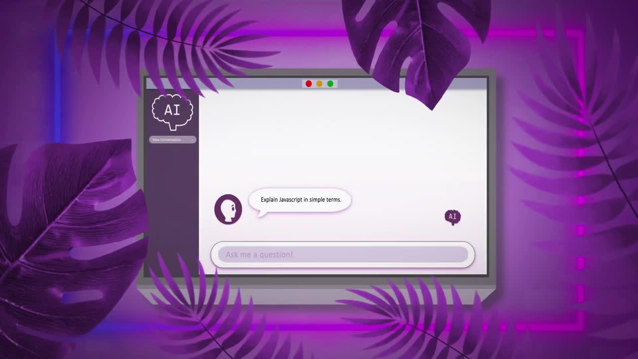 animación de texto de inteligencia artificial y procesamiento de datos en pantalla.