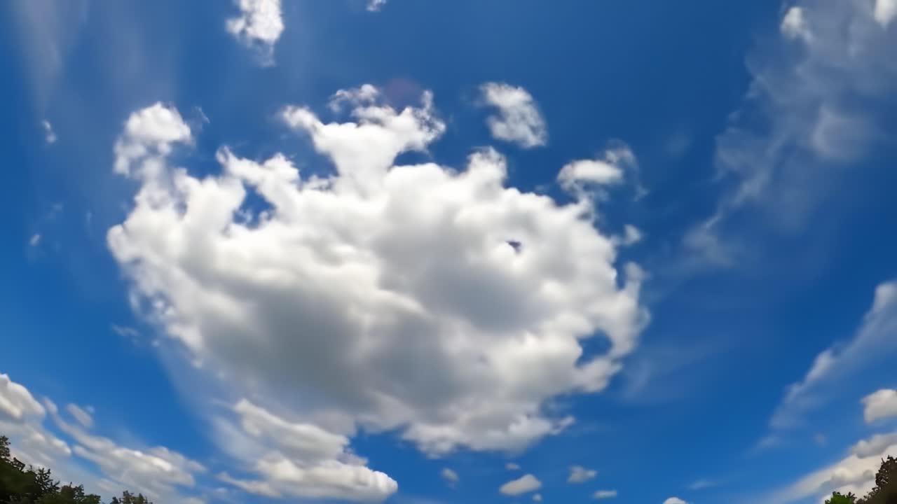 A Beautiful Transition of Sky Clouds: From Bold Fluffy White Clouds to a Brilliant Blue Sky with Graceful Wisps Enhancing the Scenic Landscape View