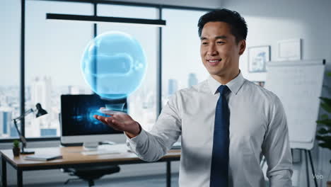 businessman interacting with a futuristic vr interface