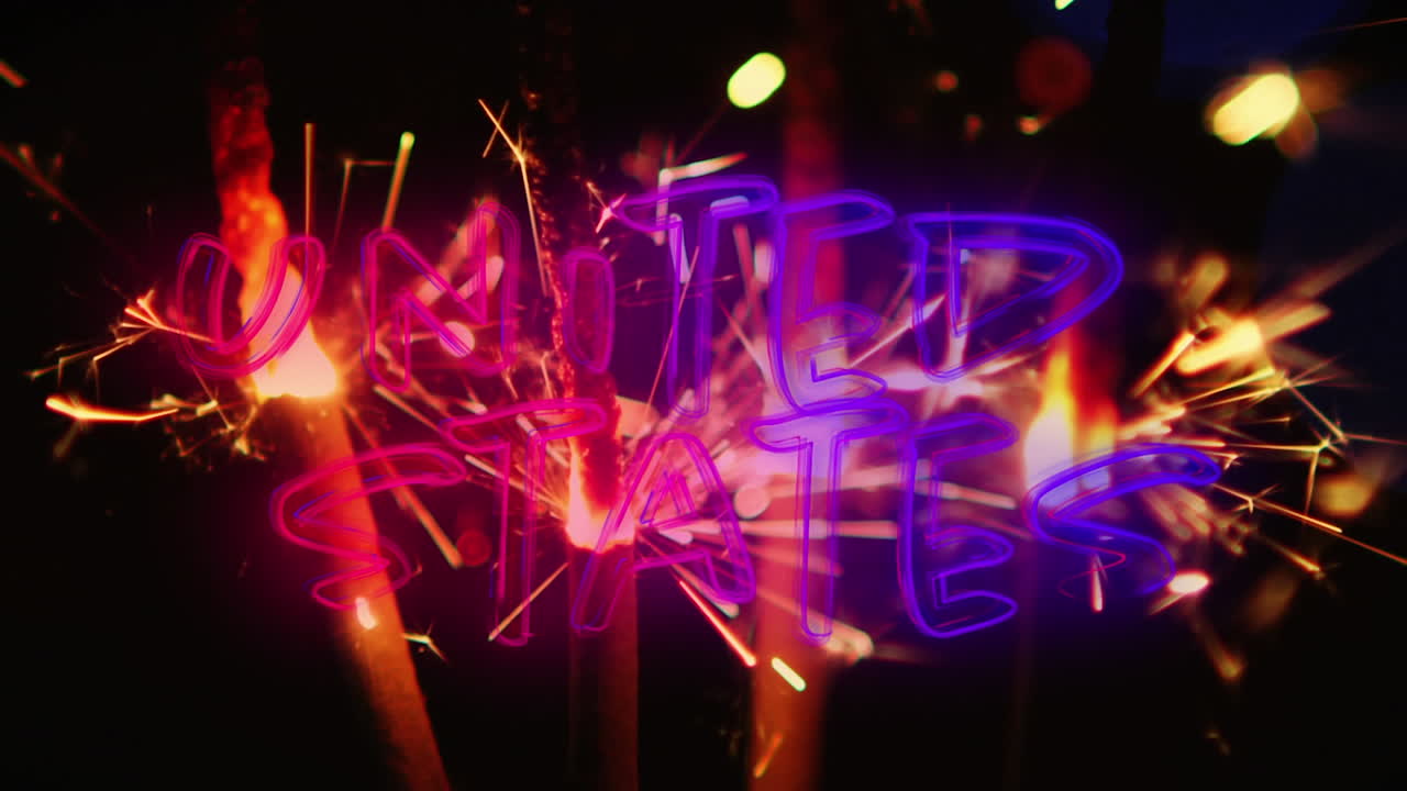 United States text and sparkles for fourth of July.