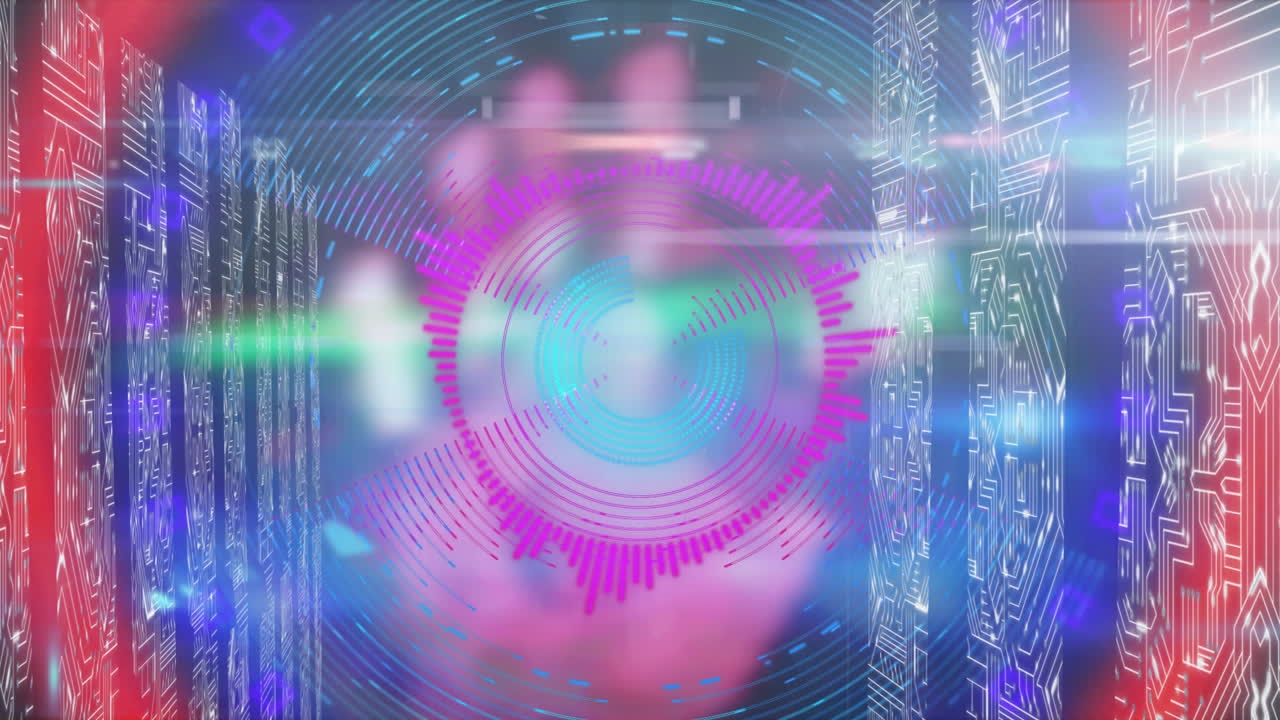 animación del escaneo del alcance y el procesamiento de datos a través de servidores informáticos