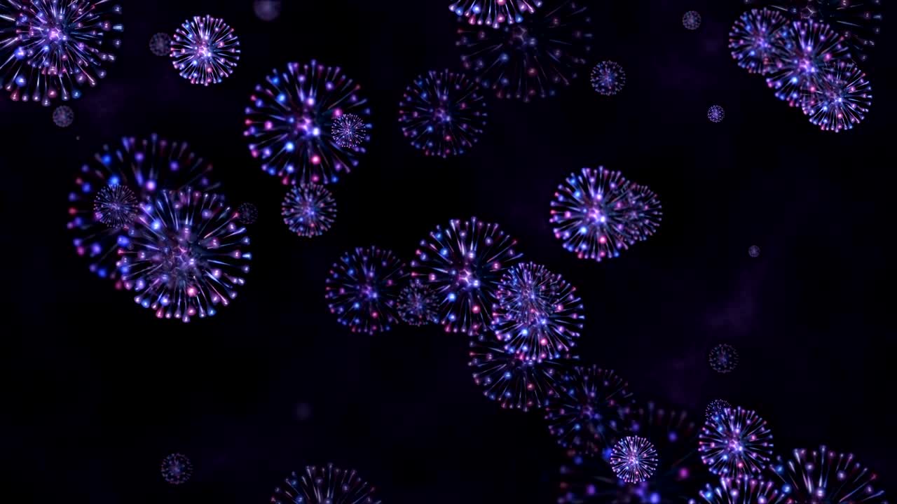 Coronavirus. Microscope virus flying in space. Virus cells flowing corona virus cells concept. Loop