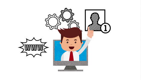 hombre de negocios con animación de tecnología de comercio electrónico