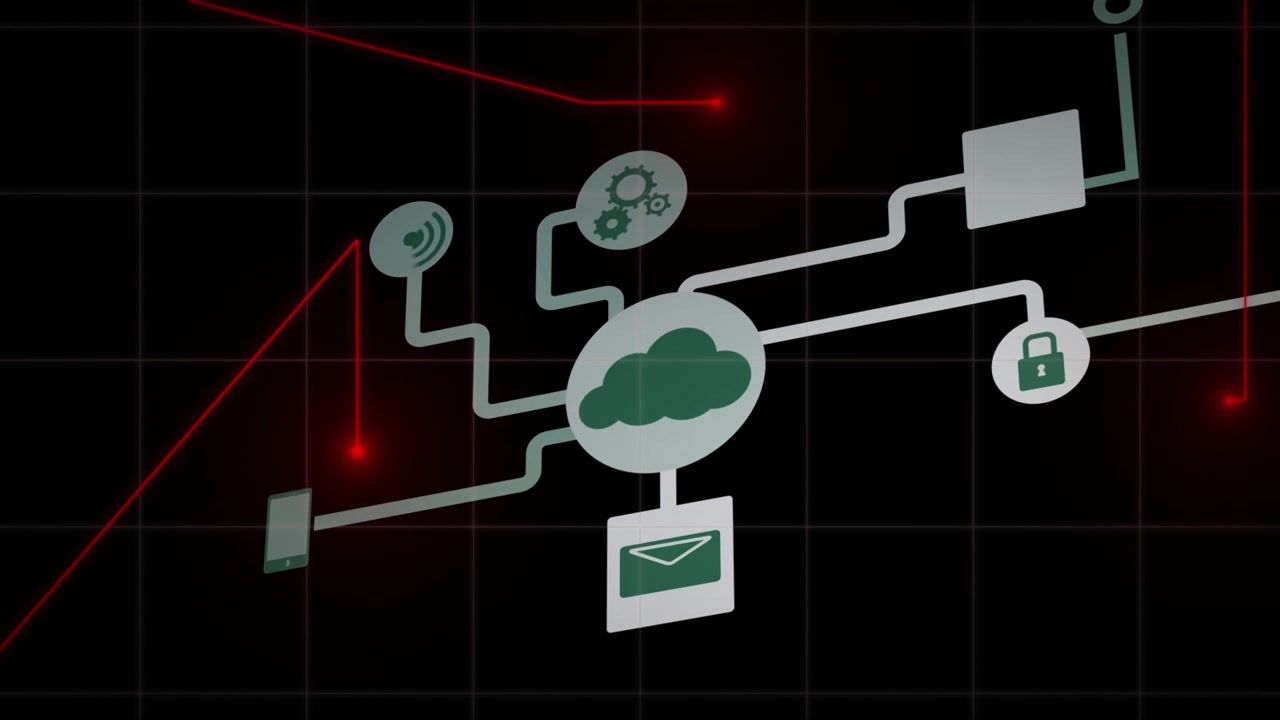 Animation of network of connections with icons over grid