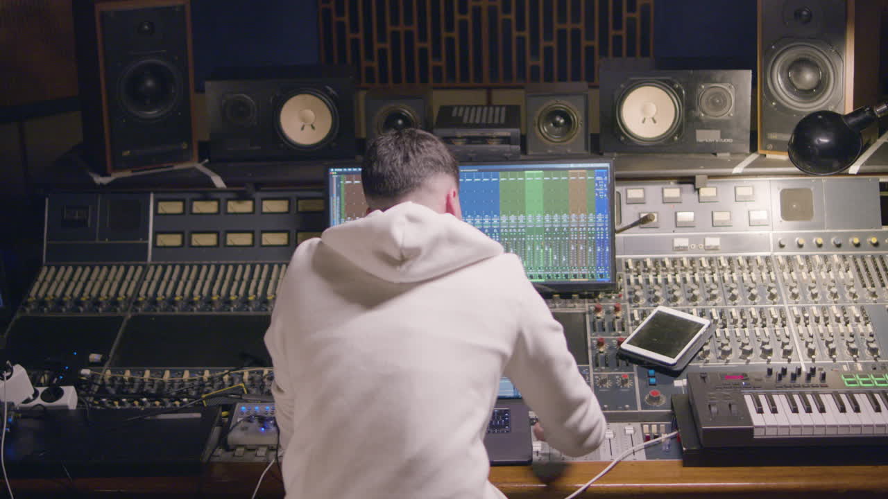 hombre trabajando en un estudio de grabación de música