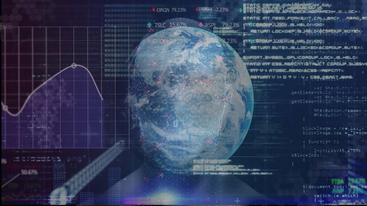 Animation of digital globe with data overlaying human head silhouette in school
