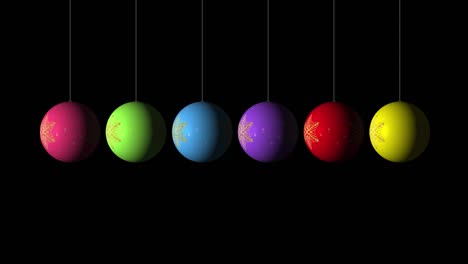 configuración de animación realista de la navidad y el año nuevo bolas multicolores con un copo de nieve dorado. decoración giratoria en fondo blanco. feliz navidad y un feliz año nuevo! animación con alfa (fondo transparente)