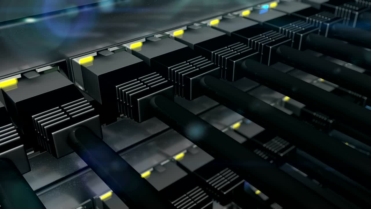 conectores negros conectados al bucle de conmutación de red