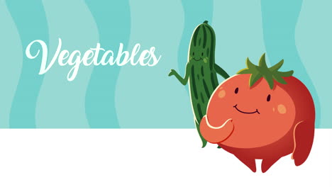 vegetables lettering with cucumber and tomato characters