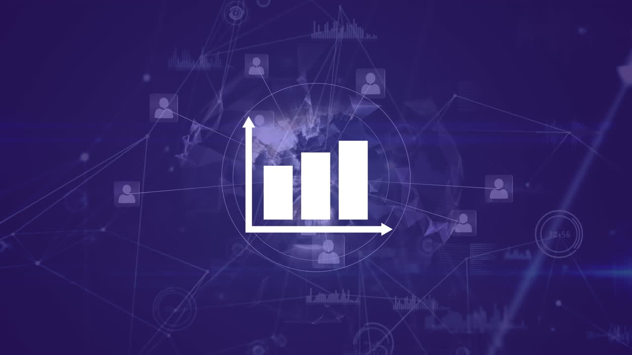 animación de la red de conexiones y estadísticas