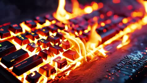 A close up of a keyboard on fire